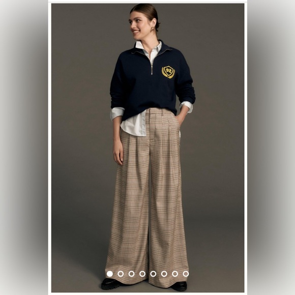 The Avery Pleated Wide-Leg Trousers by Maeve: Plaid Edition, size 4, Ivory Combo - Picture 1 of 10